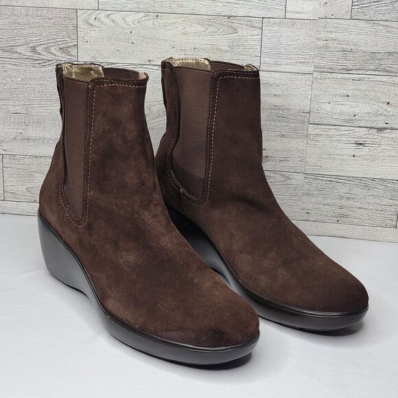 Sperry Top Sider Weatherproof Booties Size 10M Suede Pull On Wedge Brown Boots - Picture 1 of 11